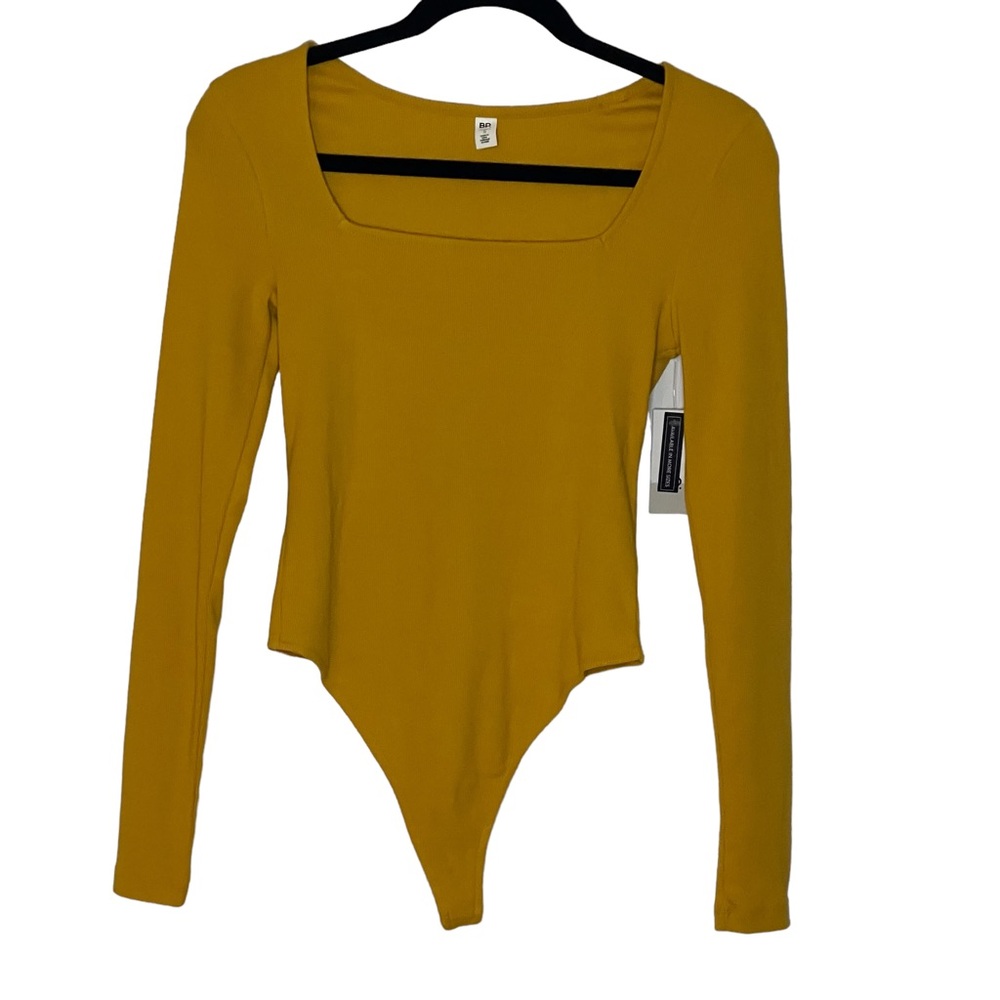 BP. Square Neck Long Sleeve Bodysuit Yellow Size Small New With Tags